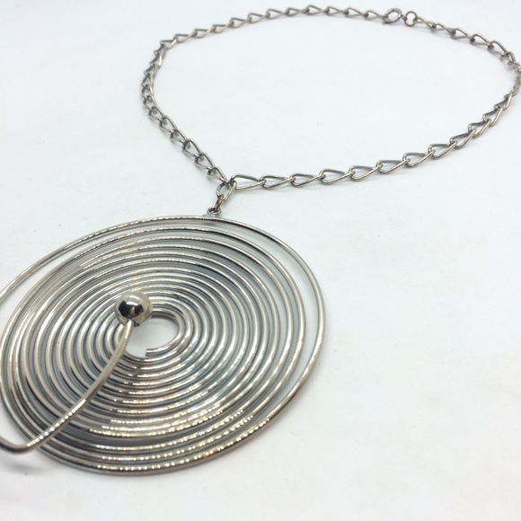 MODERNIST TURNTABLE ARTISAN SILVER TONE WIRE STATEMENT NECKLACE - Picture 8 of 13